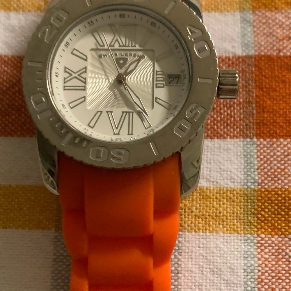 Swiss Legend Silver Watch with Orange Strap
